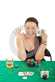 Excited gambler woman