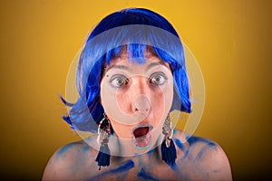 Girl party lgtbi blue color surprise costume wig photo