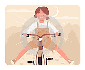Excited girl riding bicycle