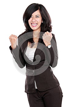 Excited happy asian business woman