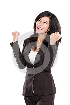 Excited happy asian business woman