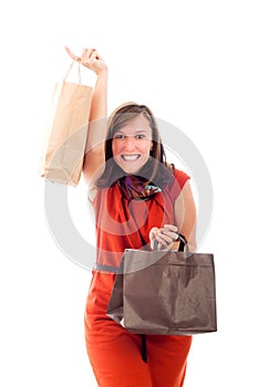 Excited happy woman shopping