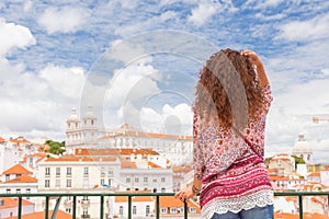 Excited happy young woman in Lisbon Portugal