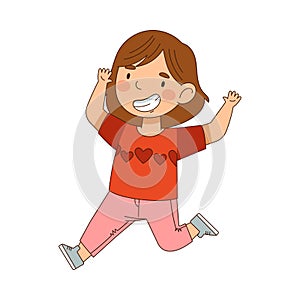 Excited Little Girl Jumping with Joy Expressing Happiness Vector Illustration