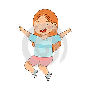 Excited Little Girl Jumping with Joy Expressing Happiness Vector Illustration