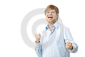 Excited man celebrating success