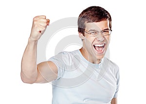 Excited man celebrating win