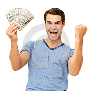 Excited Man Holding Us Currency