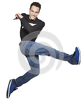 Excited Man Jumping In Air
