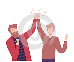 Excited Men Giving High Five to Each Other Vector Illustration