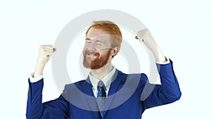 Excited Red Hair Beard Businessman Celebrating Success