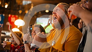 Excited Soccer Club Members Cheering for Their Team in a Pub. Supportive Fans Standing in a Bar