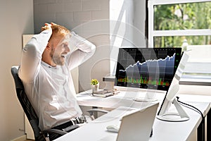 Excited Stock Market Broker Watching Screens