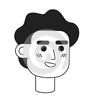 Excited wavy haired male employee monochrome flat linear character head