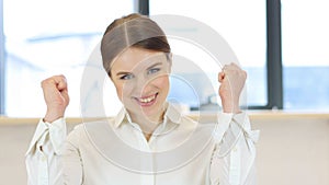 Excited Woman Celebrating Results, Successful photo
