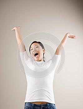 Excited woman cheering