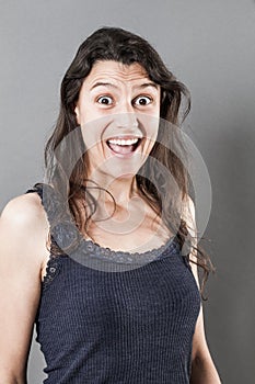 Excited woman expressing amazement or surprise