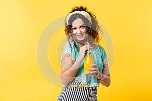 Excited woman fresh juice weight loss dieting