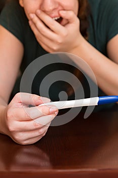 Excited Woman Looking at Her Pregnancy Test