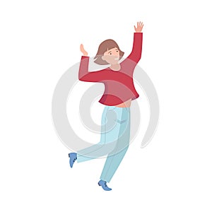 Excited Woman Up with Hands Cheering About Something Vector Illustration