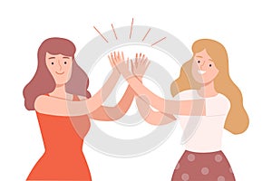 Excited Women Giving High Five to Each Other Vector Illustration