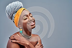 Excitement african american fashion model profile portrait