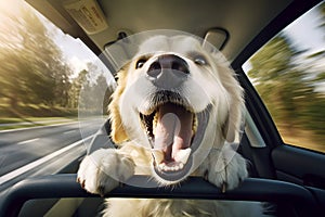the excitement of a dog traveling in the back seat of a car.