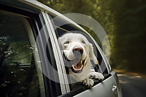 the excitement of a dog traveling in the back seat of a car.