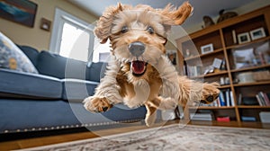 excitement golden doodle puppy