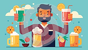 The excitement of trying new drinks from the bars extensive collection of craft beer and tails. Vector illustration. photo