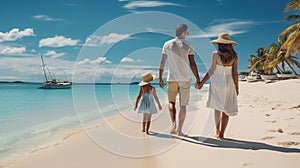 An exciting blissful family vacation on the beach. a family with children enjoying the sun, sand and sea. Generative AI