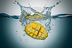 Exciting depiction of a water splash with green mango slices