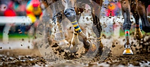 Exciting horse race betting scene dramatic hooves action in intense competition