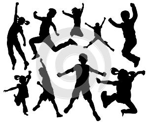 exciting passion jumping kids silhouette illustration logo design