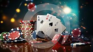 Exciting poker games at an online casino, cards, and chips on the table, gambling experience, winning hands and bets.
