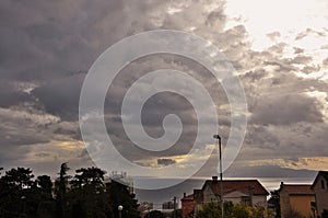 Dramatic sky stormy over the city of Rijeka, Europe