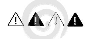 Exclamation danger vector icons set. Attention, Hazard warning attention sign in triangle