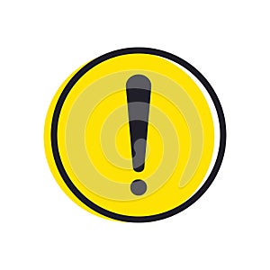 Exclamation icon in yellow circle. Caution symbol. Warning hazard sign