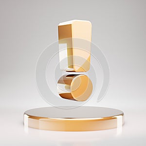 Exclamation icon. Yellow Gold Exclamation symbol on golden podium