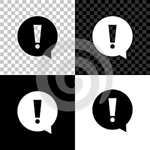 Exclamation mark in circle icon isolated on black, white and transparent background. Hazard warning symbol. Vector