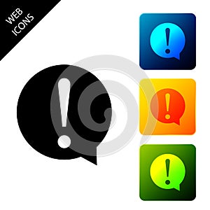 Exclamation mark in circle icon isolated. Hazard warning symbol. FAQ sign. Copy files, chat speech bubble and chart web