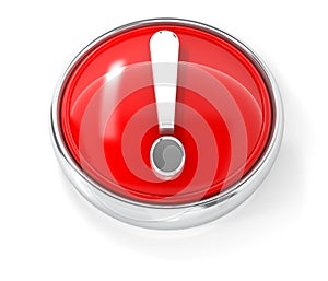 Exclamation mark icon on glossy red round button