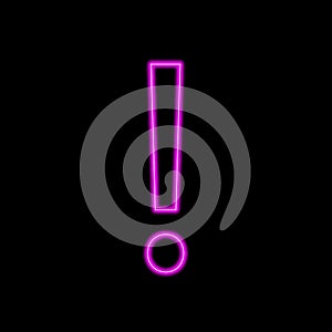 Exclamation mark icon pink sign neon symbol on black background