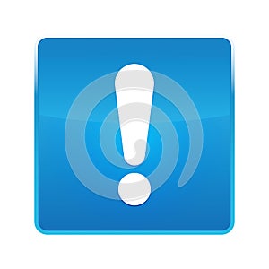 Exclamation mark icon shiny blue square button