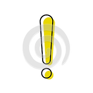 Exclamation mark icon vector. Yellow filled black line symbol