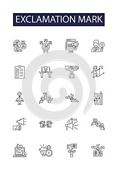 Exclamation mark line vector icons and signs. Mark, Point, Yell, Blast, Wow, Hurrah, Oh!, Aha outline vector