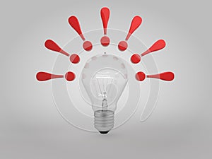 exclamation mark with lit light bulb idea concept 3D illustration
