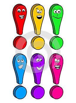 Exclamation mark with smile and eyes cartoon vector symbol icon