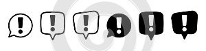 Exclamation mark in speech bubble, Exclamation mark icon. Hazard warning, warn vector symbol.