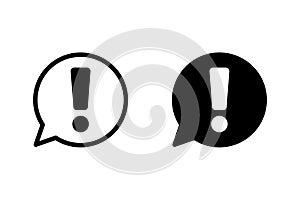 Exclamation mark in speech bubble, Exclamation mark icon. Hazard warning, warn vector symbol.